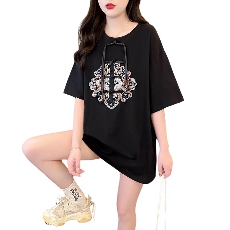 La Chapelle New Chinese Style Embroidered Frog Button Short Sleeve T-Shirt
