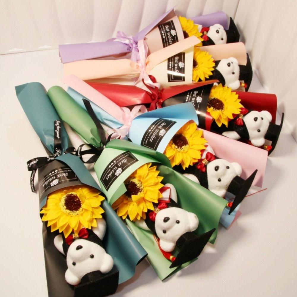 New Cute Graduation Bear Bouquet Stunning Gift Sunflower Soap Bouquet Cartoon Lovely Bear Teacher's Day