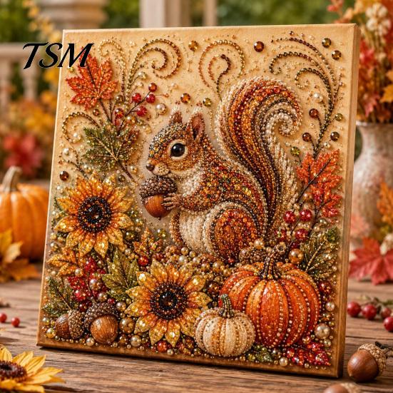 Artistic Faux Pearl Bead Painting Autumn Kit, Fall Theme Art DIY Kit for Festive Seasonal Craft Kits Adults, Fox Pumpkin 3D Set Thanksgiving