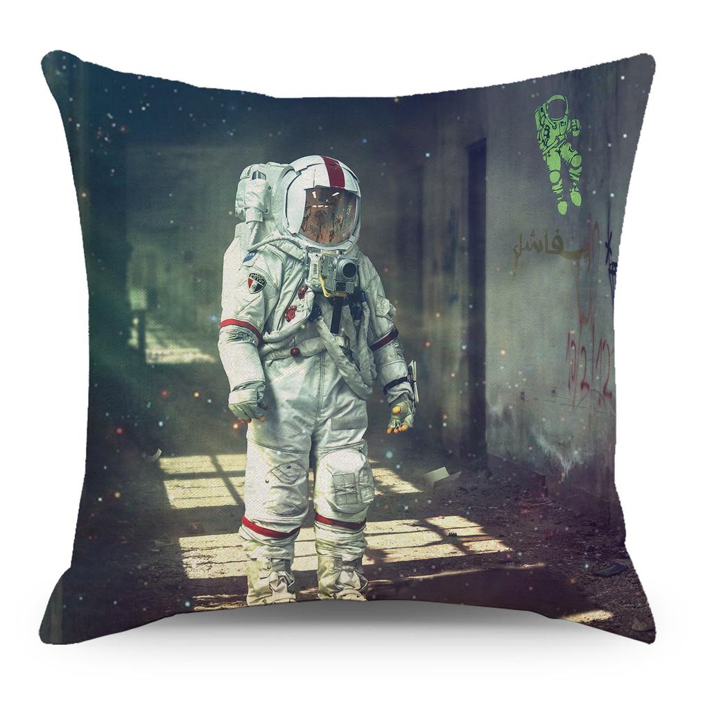 Wish Pillowcase Astronaut Planet Linen Pillow Cushion Cover