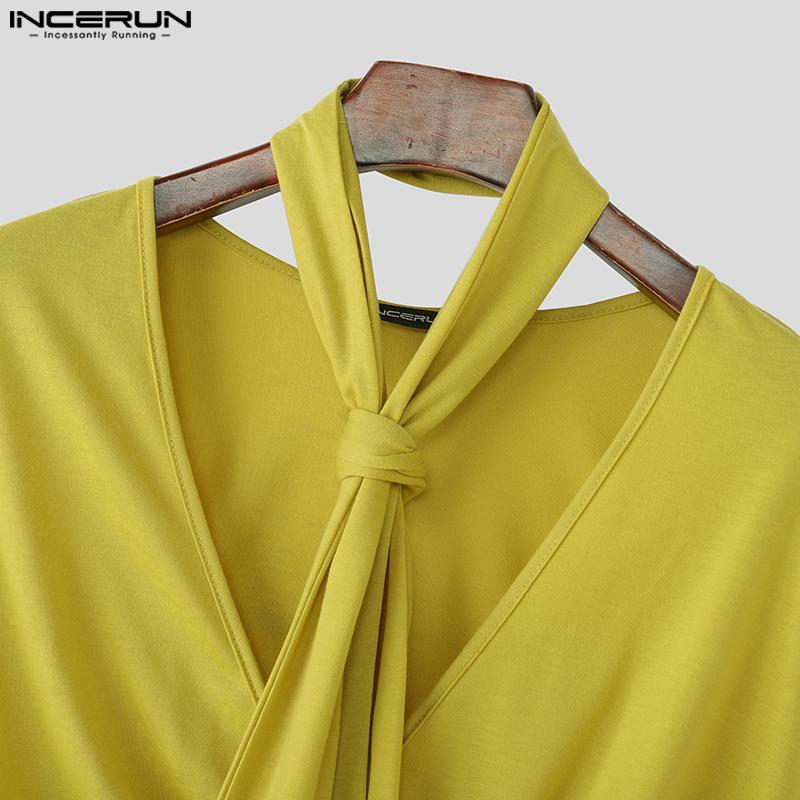 INCERUN Maiouri fără mâneci cu decolteu în V pentru bărbați, culoare uni, răsucite, cu talie subțire