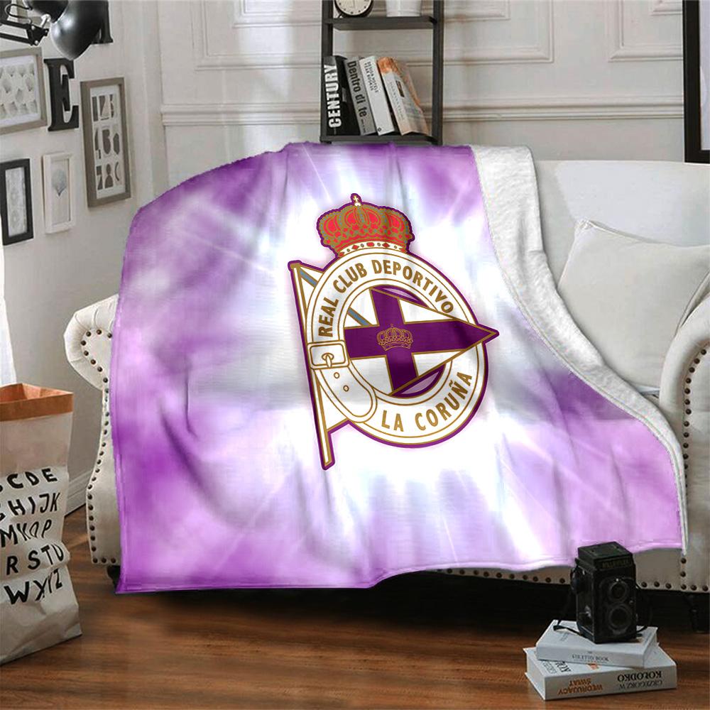 Deportivo A Coruna Crest Flannel Blanket, Soft Polyester, Modern Design, All-Season for Camping, Travel, Gifts for holidays or birthdays