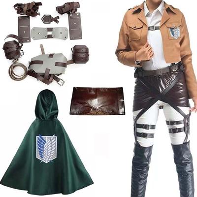 Shingeki No Kyojin Cosplay Costume Investigation Corps Cloak Uniform Recon Corps Belt Hooks Levi Mikasa Eren Jaeger Full Set