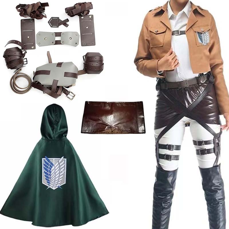 Shingeki No Kyojin Cosplay Kostüm Aufklärungstrupp Umhang Uniform Aufklärungstrupp Gürtel Haken Levi Mikasa Eren Jäger Komplettes Set