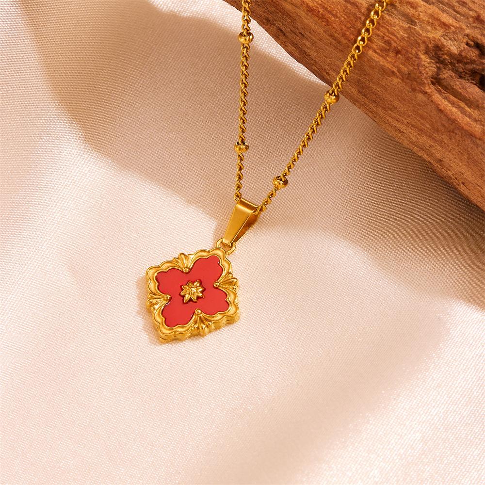 

ALTERA Vintage Luxury 4 Leaf Flower Pendant Zircon Set for Women Gift Fashion Stainless Steel Four Leaf Clover Charm Bracelet