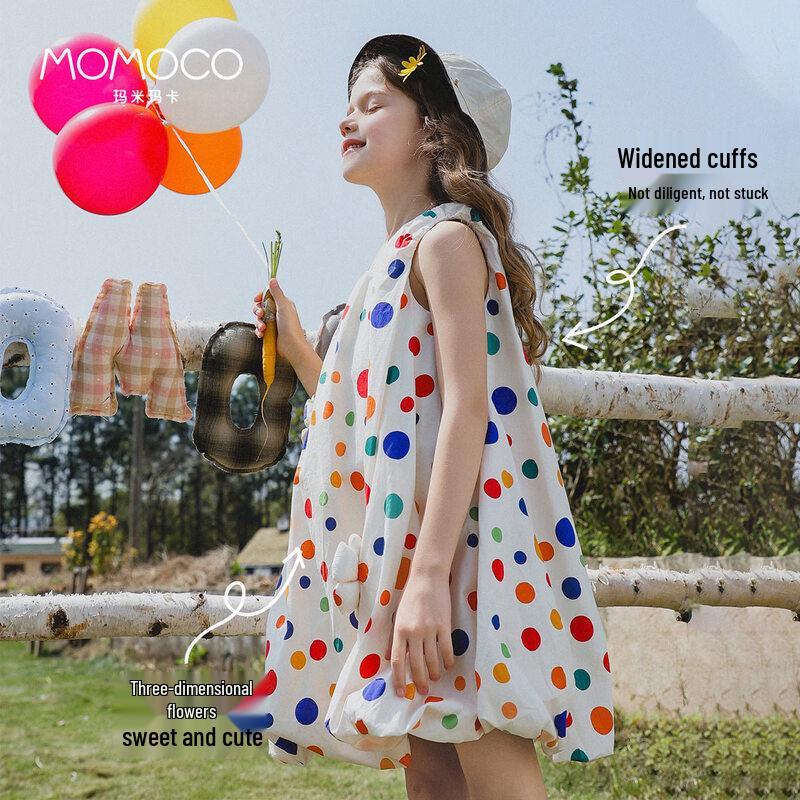 MOMOCO Girl's Summer Polka Dot Sleeveless Cotton Dress