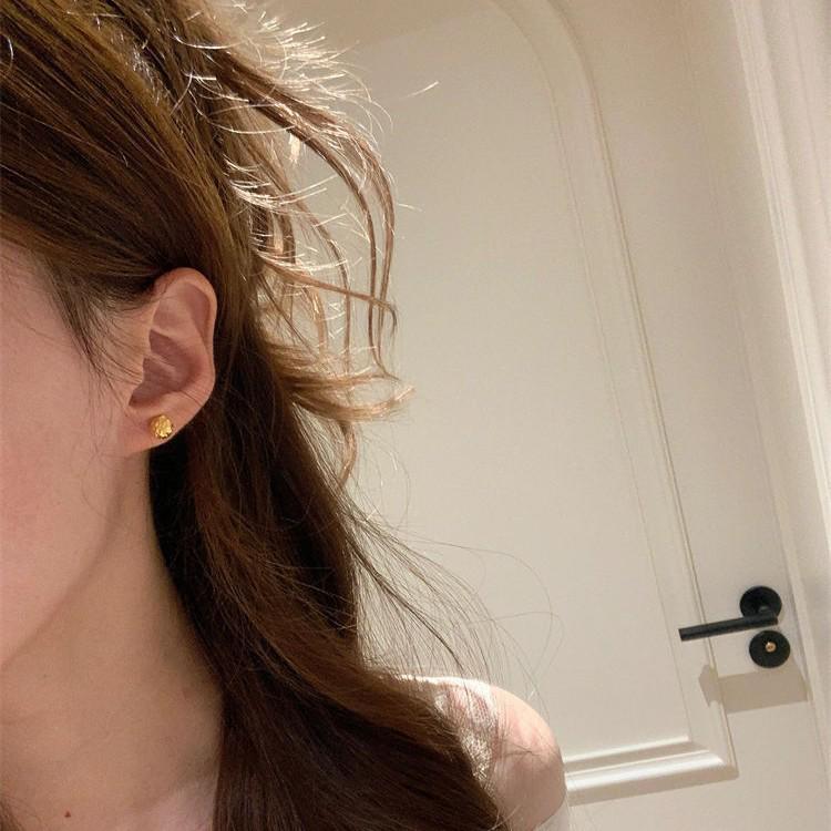 Gold Brushed Starburst Ball Stud Earrings: Versatile, Light Luxury Design for Women.