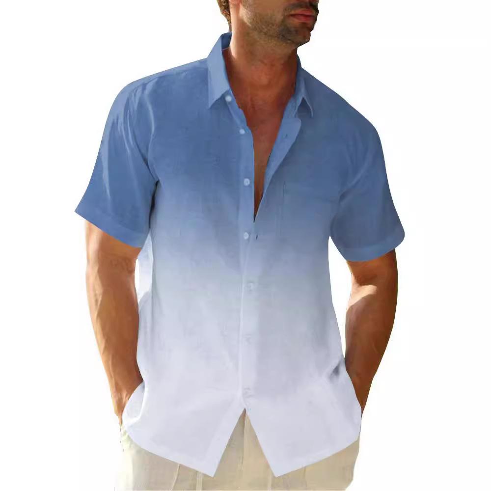Men'S Summer Short-Sleeved Shirt Interface Color 3D Printing Trend Casual Lapel Shirt