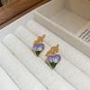 Real gold electroplated French pearl flower stud earrings court style retro niche earrings light luxury premium earrings women