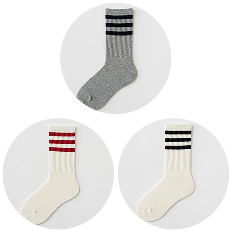 3 Pairs Cotton Women Sock Striped Solid Color Casual Breathable Hip Hop Skateboard Fashion Female Black White Middle Tube Socks