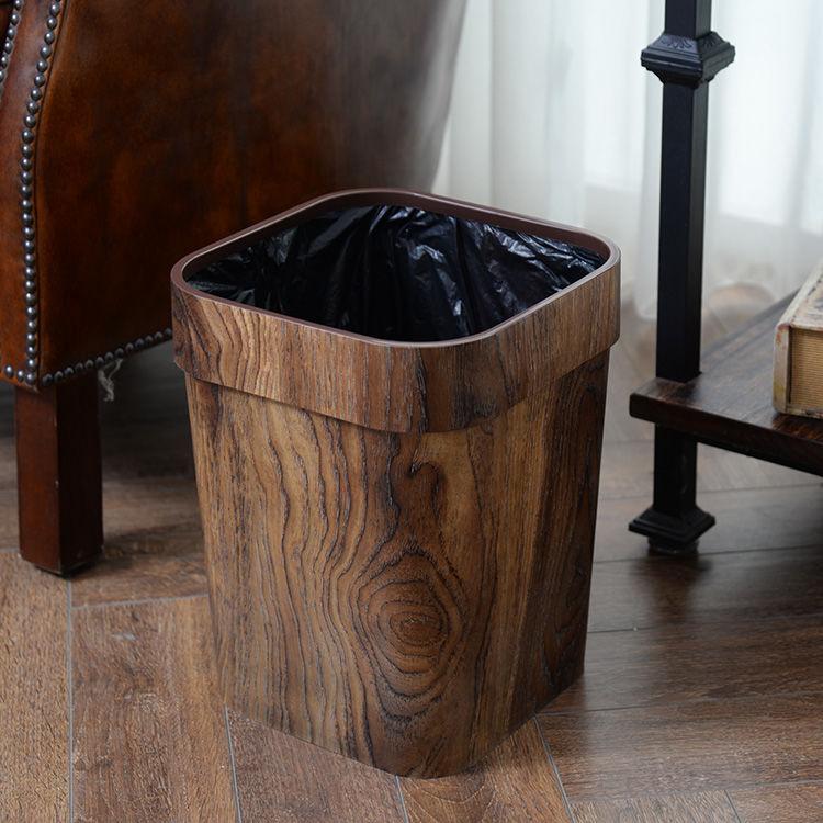 Wood Grain Retro Trash Can Home Kitchen Living Room Garbage Bin Office Toilet Paper Basket Bathroom Bedroom Supplies