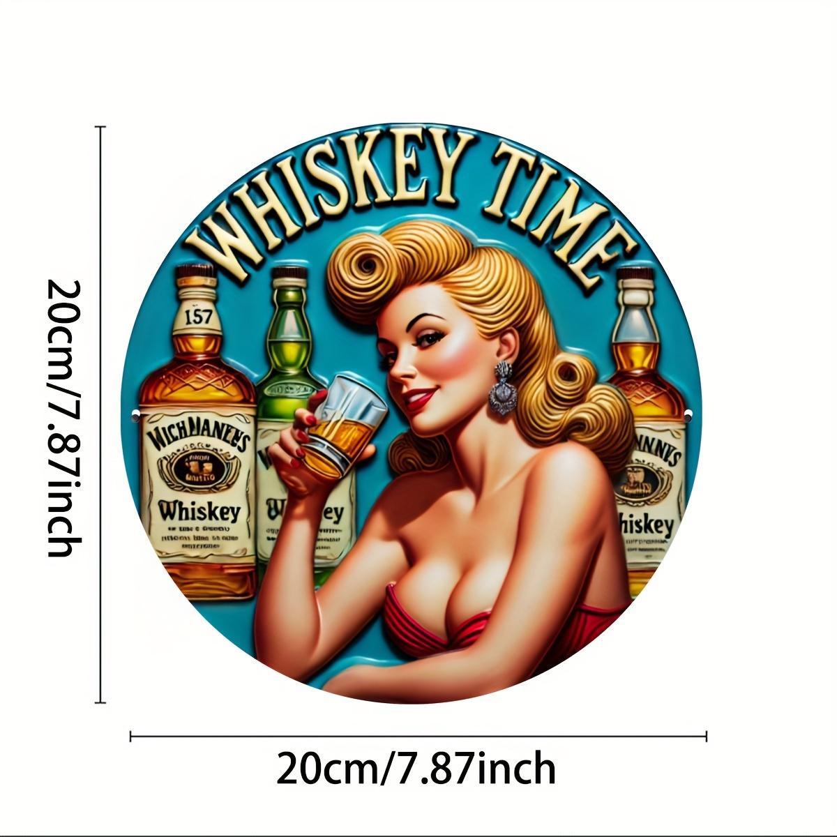 

2d Flat 20*20cm Vintage Style Whiskey Beauty Wooden Signage Circular Wooden Wall Art, Suitable for Home, Bar, Garage Decoration, Men s Unique Gift 20*20cm