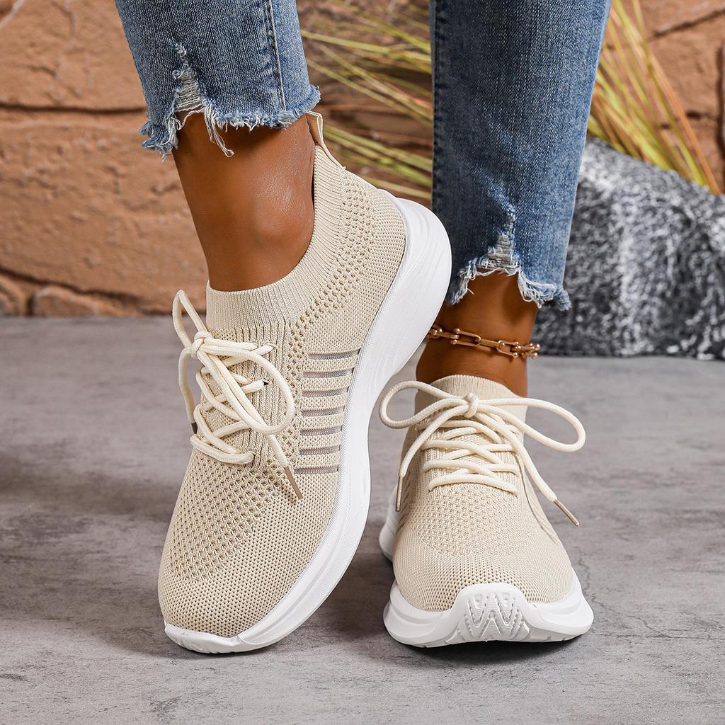 Fashion Summer Mesh Casual Shoes Breathable Slip on Lightweight Sports Sneakers Women Lace Up Fashion Comfortable Walking Shoes