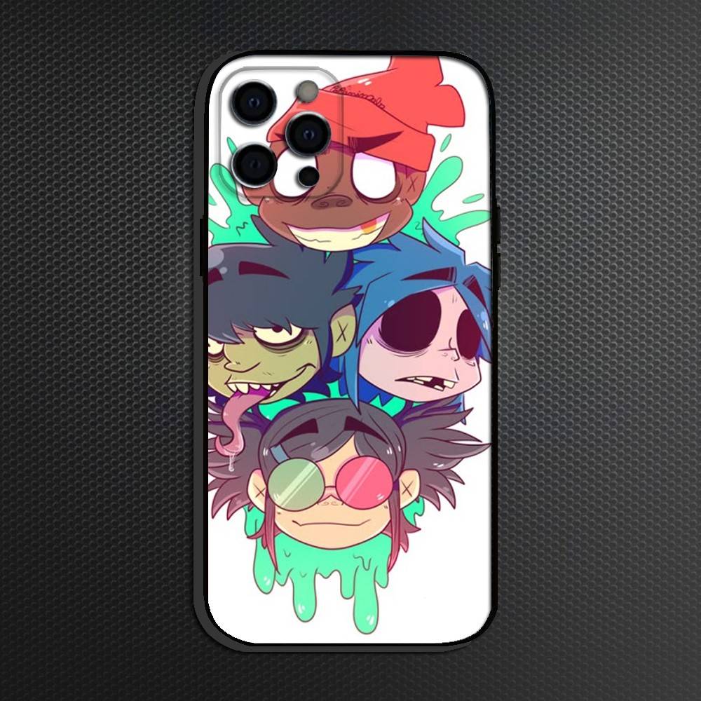 Gorillaz Anime Phone Case For iPhone 16,15,14,13,12,11 Plus,Pro Max, Soft Silicone Black Cover