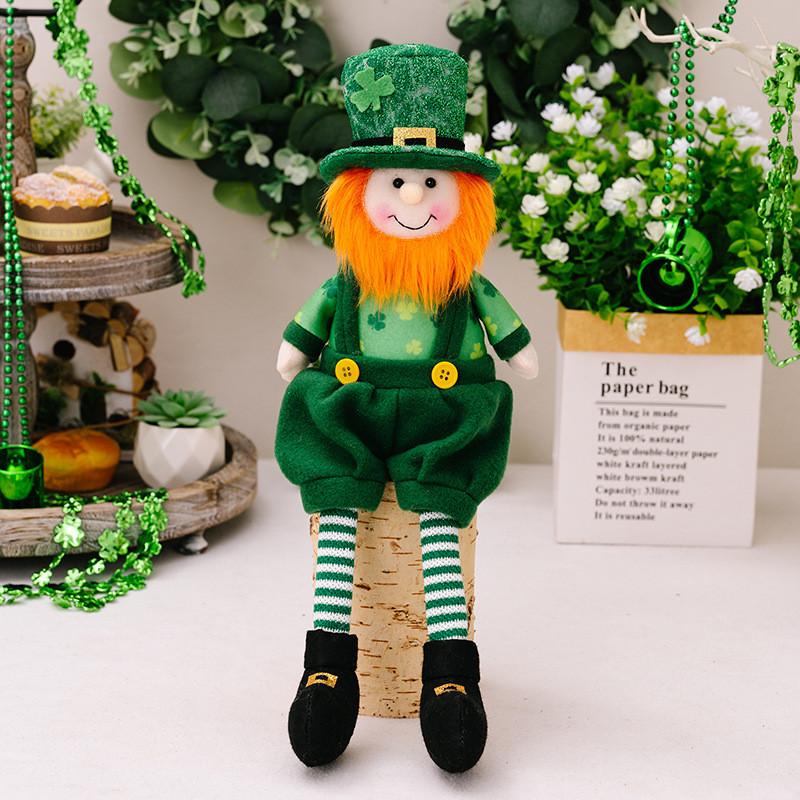 Polyester Fabric Delightful St Patricks Day Boy Doll With Green Leaf Theme For Decoration Seasonal