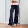 Women's Sweatpants Color Block Low Rise Fold Over Waist Baggy Wide Leg Pants
