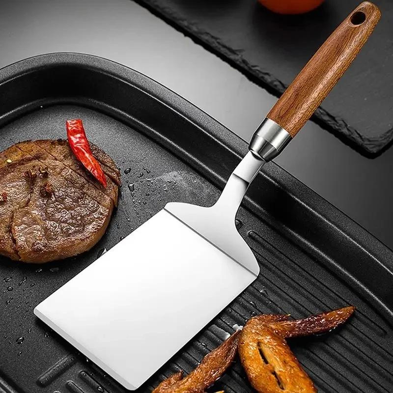 

Stainless Steel Steak Spatula Pancake Spatula Deep Fried Pizza Spatula Kitchen Barbecue Tool with Wooden Handle BBQ