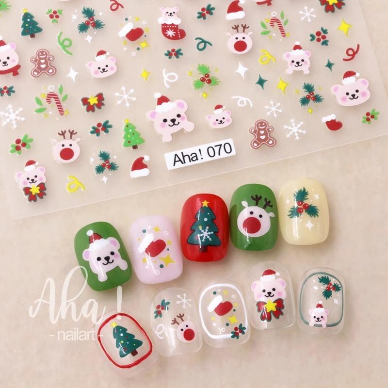 Christmas Nail Art Stickers Cartoon Santa Claus Snowman Snowflake Embossed Pattern Nail Sticker Nail Decals Manicure Decorations