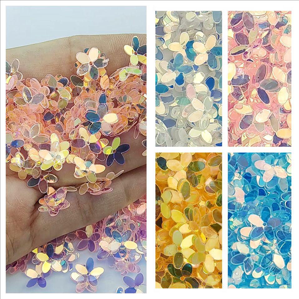 Perforated 10MM Gold Sequins 3D Transparent Five-Petal Flower for Eye Makeup, Bridal Wear, DIY Clothing Accessories.