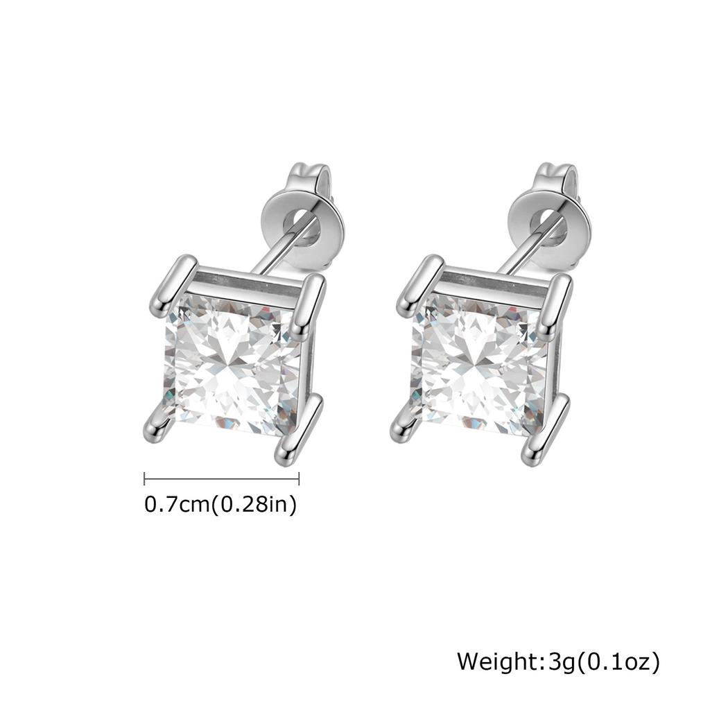 Dainty Square Zircon Stud Earrings for Men Women,4/5/6/7/8mm Width White Crystal Zircon Metal Stud Earring,Piercing Jewelry Gift