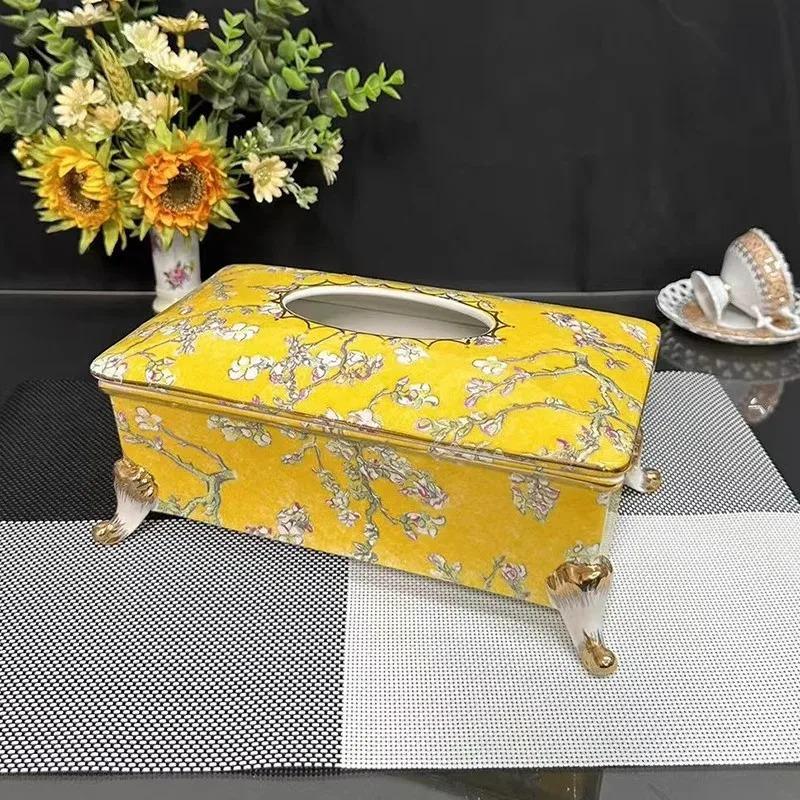 European style ceramic tissue box full of flowers, living room coffee table, table, paper drawer, high-end storage box, home res