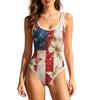 Women’s Swimsuit Round Neck Printed Sleeveless Bodysuit for Vacation and Wear with Family Matching Option