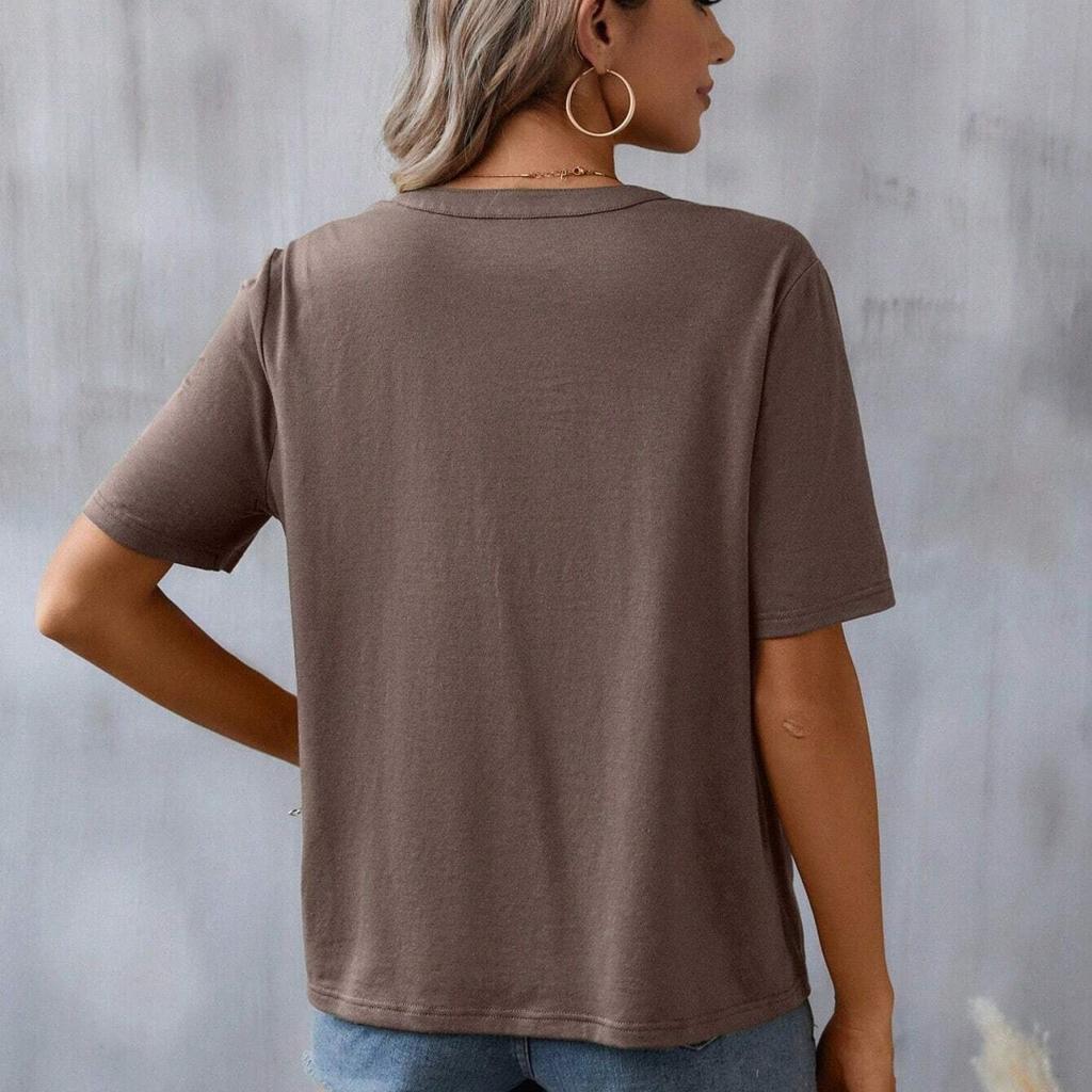 Summer V-neck T-shirt Fashion Embroidery Stitching Lace Blouse Women