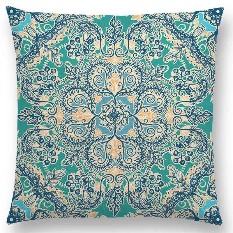 New Fantastic Snowflake Flowers Gorgeous Floral Doodle Colourful Decorative Pattern Mandalas Cushion Cover Sofa Pillow Case