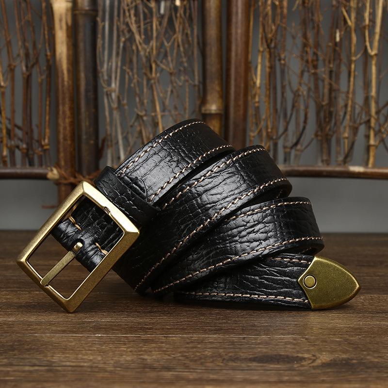 3.3CM Mens Belts Luxury Retro Super Thick Genuine Leather Belt Ceinture Designer Brass Belt Buckle Men's Belt for Jeans