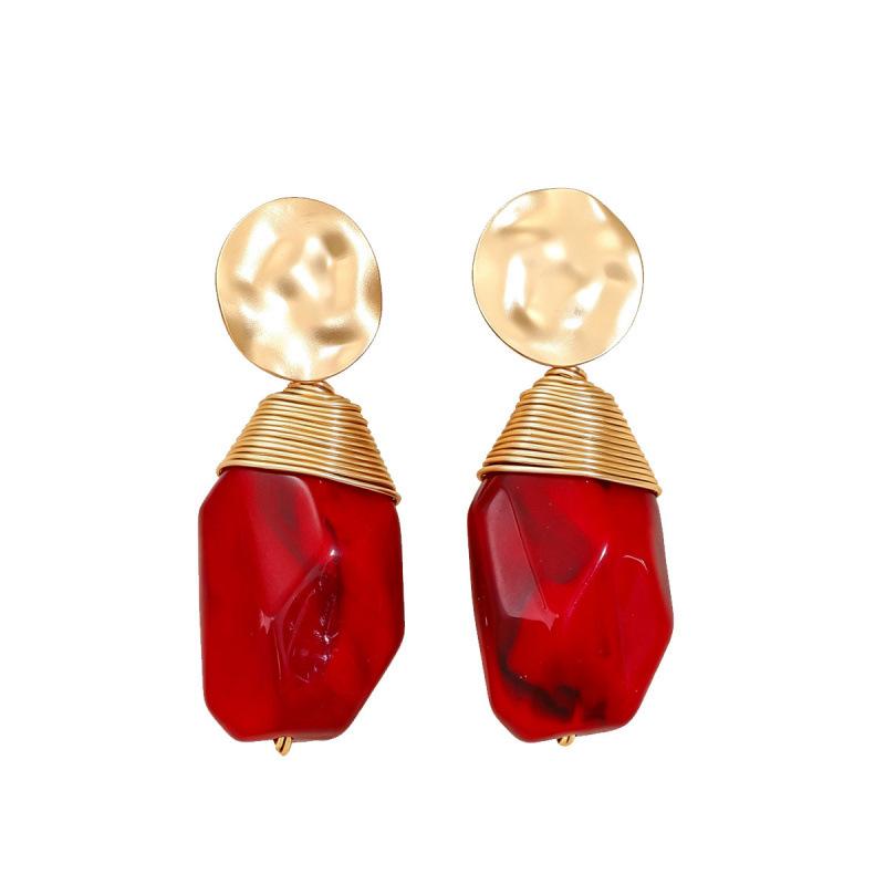 Vintage Ruby Earrings, European and American Exaggerated Women's Light Luxury High-end Niche Design Earrings