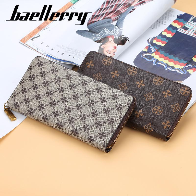 Baellerry Women's Retro Monogram Zipper Phone Bag & Coin Purse - Versatile Long Style