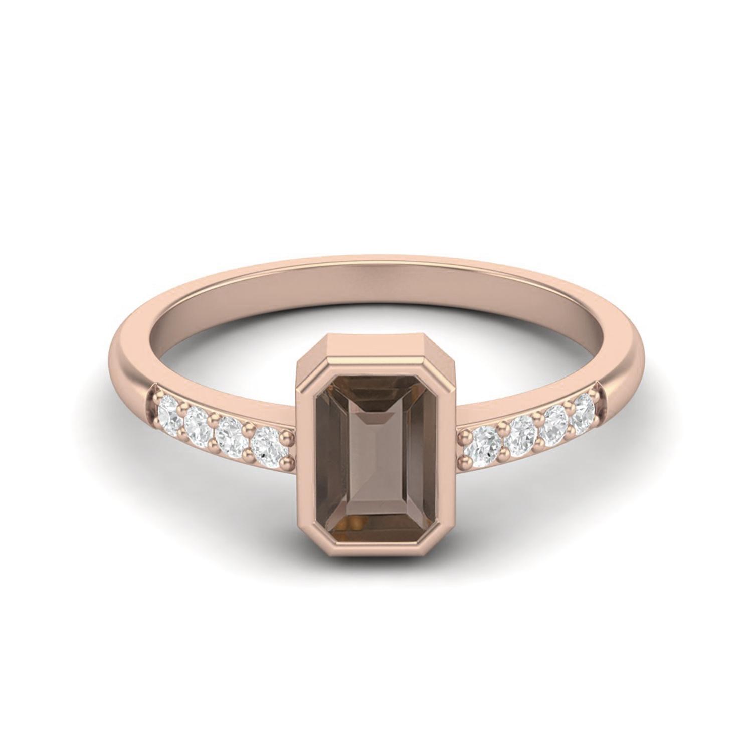 0.82 Ctw Emerald Cut Smoky Quartz 925 Sterling Silver Rose Vermeil Solitaire Women Engagement Ring 12 ярко-розовый