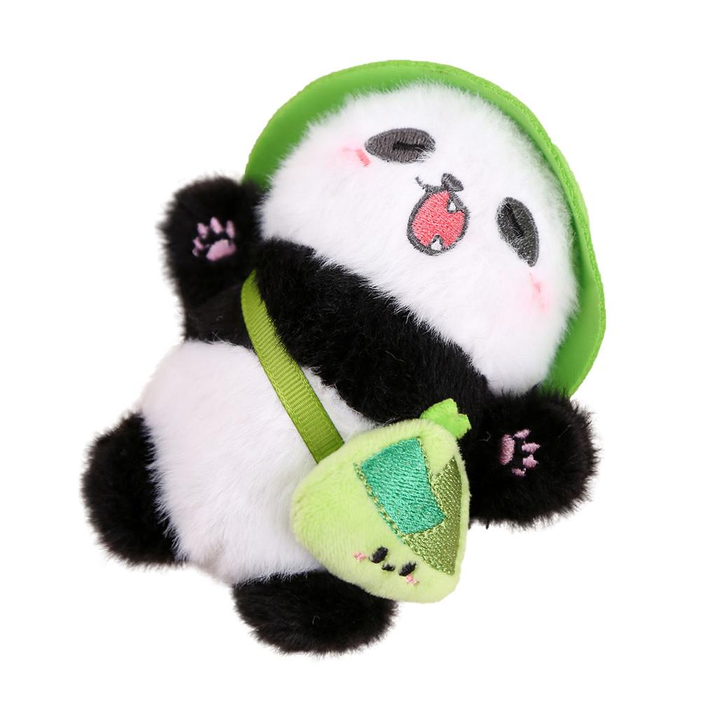 Short Plush Panda Charm With Hat For School Bag Decoration