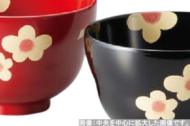 J-kitchens Flower Fukufuku Soup Bowls, Tamuke/Vermilion (2 Bowls), 10.5cm, Dishwasher Safe, Made In Japan