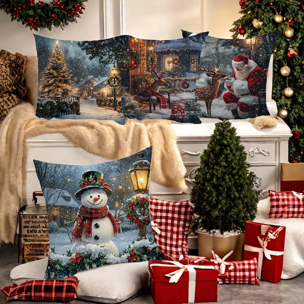 1pc Christmas Cushion Cover Snowman Santa Claus Durable Cover 2025 New for Home Ornament Xmas New Year Christmas Decoration
