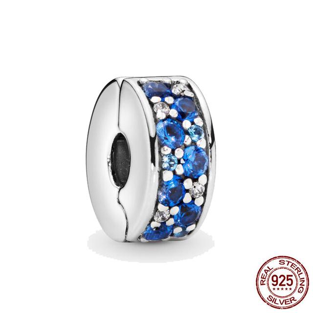 Clip 925 Sterling Silver CZ Zircon Love Heart Star Line Clip Charm Beads Stopper Fit Fashion Style Bracelet Silver 925 Jewelr