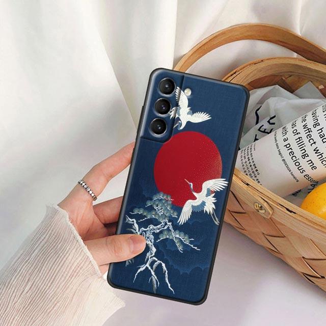 Japanese Style Art Ukiyo-e Phone Case For Samsung Galaxy S25 S24 Ultra S23 Plus S20 S21 FE S22 S24FE 5G Cases Black Soft Cover