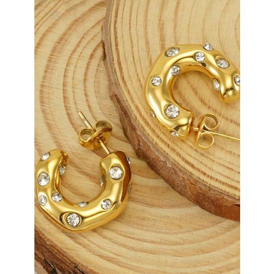 Retro Inlaid Zircon Stainless Steel Earrings Creative Temperament Light Luxury High Sense Women's Stud Earrings
