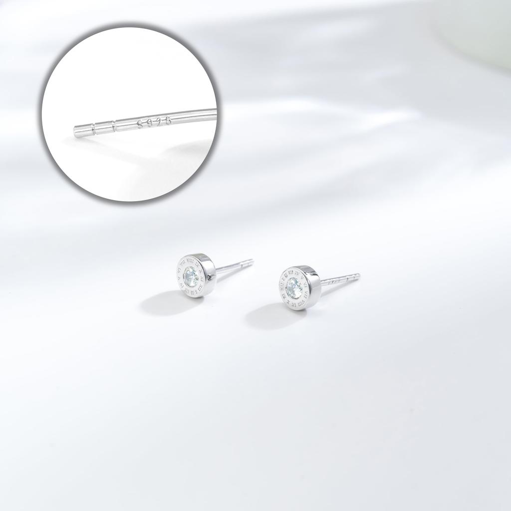 Immobird Earrings for Men and 5A Silver Roman Single for School Entrance and Everyday Use Women, Popular, Zirconia, Hypoallergenic, Earrings, Simple,