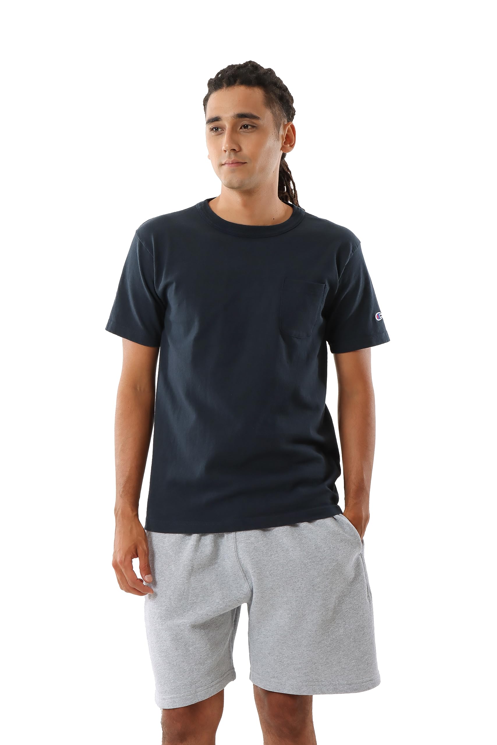 

Champion T1011 Short Sleeve with Pocket and Size M Size T-Shirt One-Point Logo, C5-B303, Men s, Navy, (Japan M)