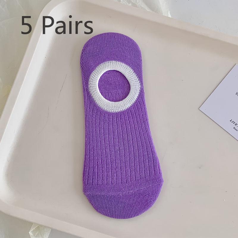 5 Pairs of Socks Women's Summer Thin Rubber Does Not Fall Off The Heel Short Boat Socks Tide Wind Sweet Macaron Colour