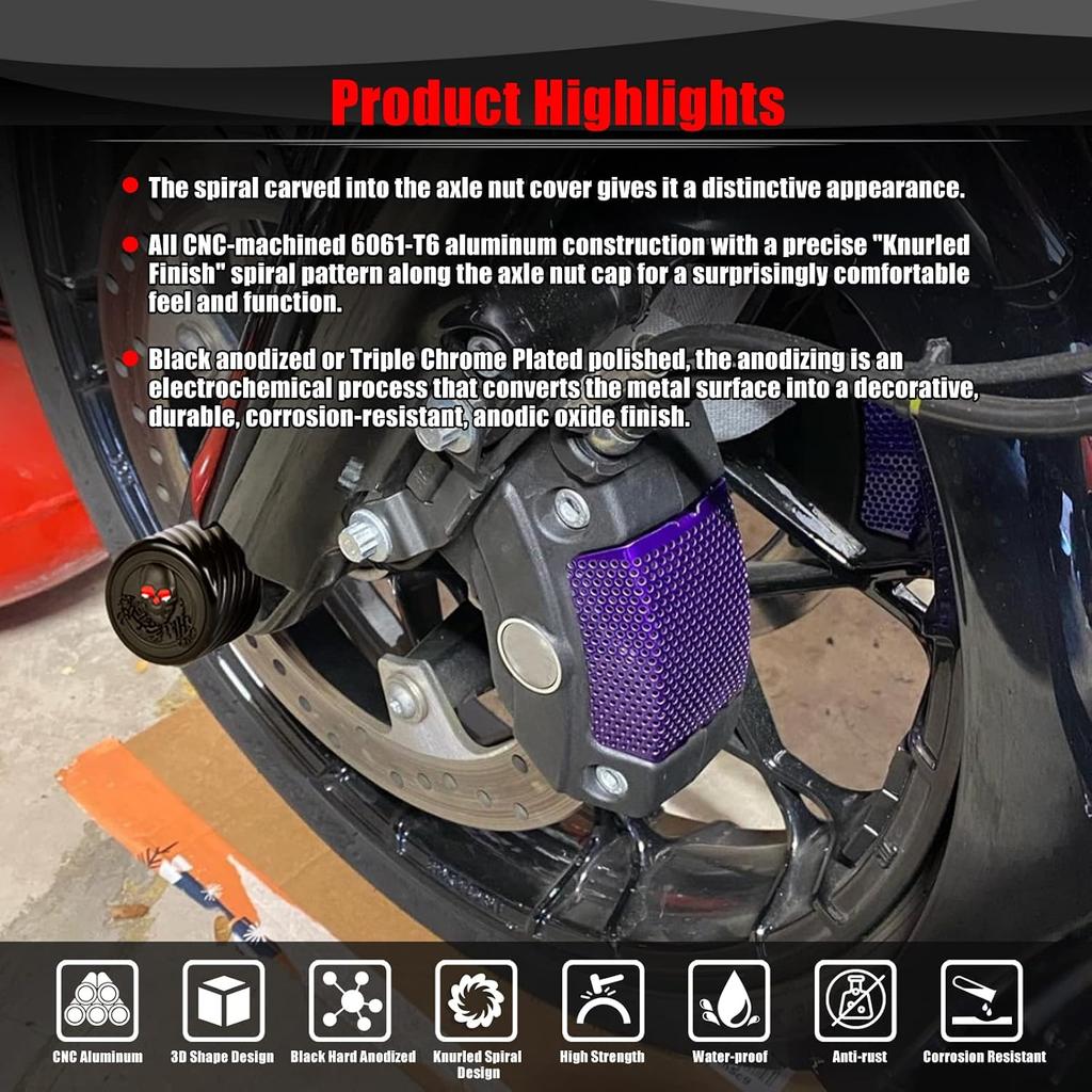 Goldfire Front Axle Bolt Covers, Black Billet 3D Machined Skeleton Skull Axle Covers Wheel Axle Caps Compatible for Harley 2002-2023 Harley Softail