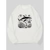 Men's Shark & School of Fish Marine Print Nautical Sweater - Loose Fit Round Neck Casual Pullover, Shark & Sea Life Design