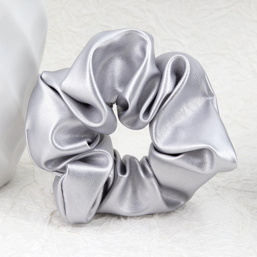 14cm Y2K Scrunchies Metal Silver Color Medium Size Hair Tie Sweet Simple Elastic Hair Band Women Hair Accessories Daily Headwear