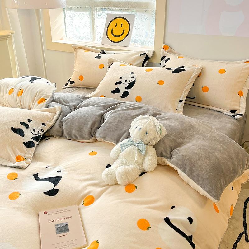 Four Piece Thick Coral Velvet Quilt Cover For Winter Milk Velvet Bed