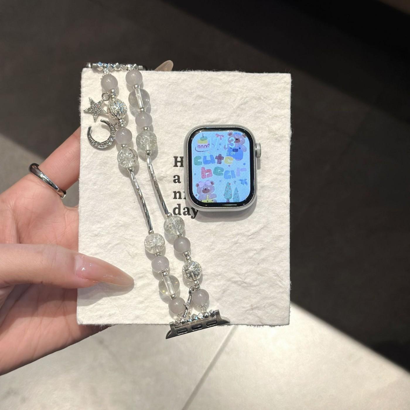 

Jewelry Star Moon Strap For Apple Watch Band 49mm 42 41 38 44 45 46mm Bling Beads Women Wrist Bracelet For iWatch S10 9 8 7 SE 6 For S10 46mm