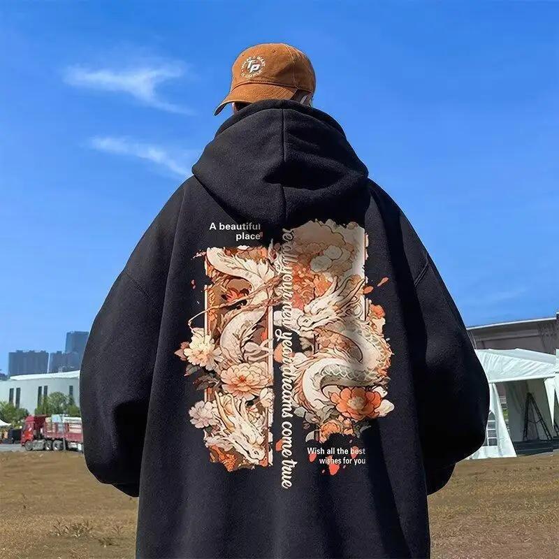 250g Dickes Kapuzensweatshirt Herren Frühling Herbst Locker Geschnitten Trendmarke Freizeitkleidung Leicht Ideal für Sommer