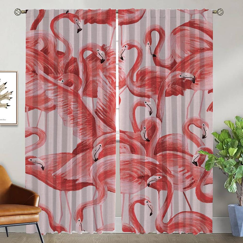 Flamingo Elegant Room Curtains for Living Room Blackout Curtain Partition Halloween Decoration Tulle for Bedroom Shades Kitchen