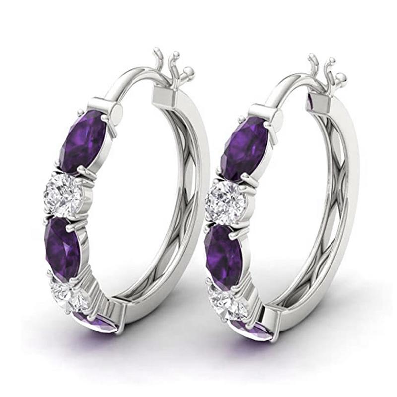 Huitan Exquisite Blue/White Cubic Zirconia Hoop Earrings Daily Wearable Earrings for Women Fashion Versatile Ladies Jewelry