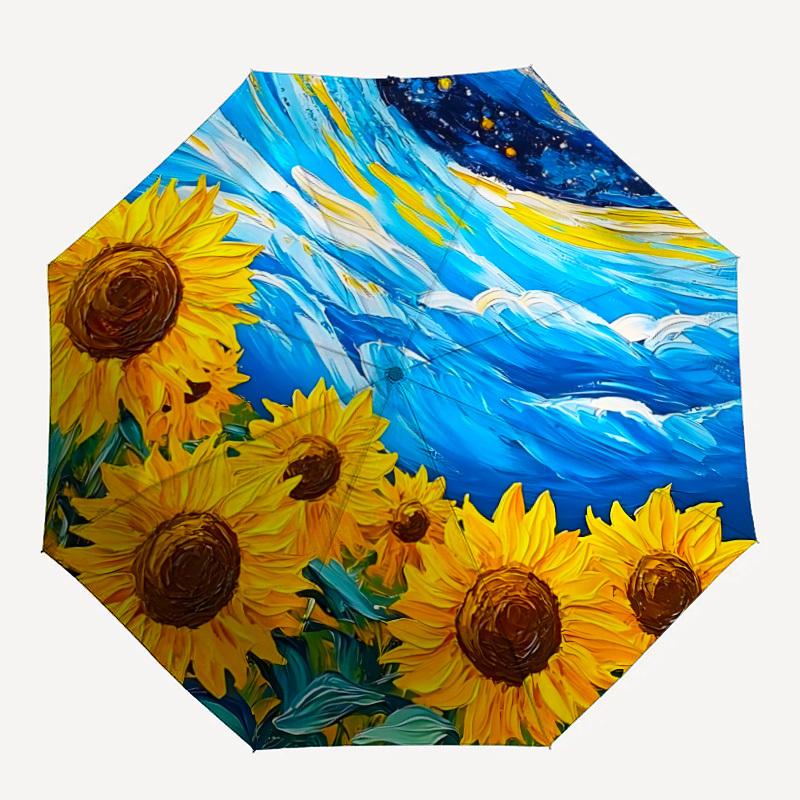 1pc Sunflower Ocean Wave Automatic Open/close Folding Umbrella, Compact Portable Travel Umbrella,Durable Construction yy250814176